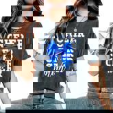 Cheer Mom Blue Bow Cheerleader Competition Game Day Women's Oversized Comfort T-Shirt