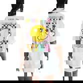 Nine Is A Vibe 9Th Birthday Groovy Smile Face 9 Years Old Women's Oversized Comfort T-Shirt Back Print