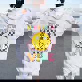 Nine Is A Vibe 9Th Birthday Groovy Smile Face 9 Years Old Women Oversized Hoodie Back Print