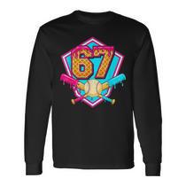 Baseball Drip Number 67 Player Or 67Th Birthday Long Sleeve T