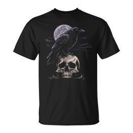 Totenkopf Und Krähe Chwarz Rabe Totenkopf Okkulte Gothic T-Shirt - Seseable