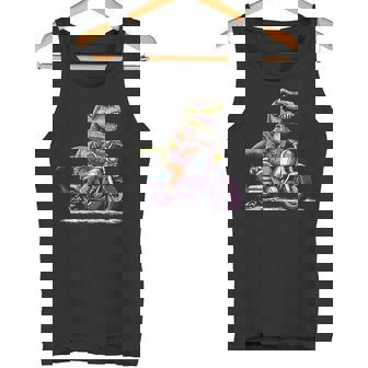 Biker T Rex On Motor Bike Dinosaur T Rex Riding Motorcycle Tank Top | Mazezy