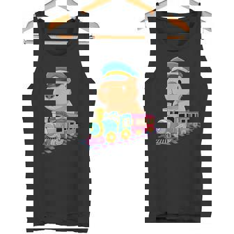 Capybara Riding Train Cute Kawaii Cartoon Rail Adventure タンクトップ - Kawaiitshirt