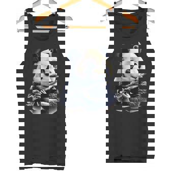 Cute Panda Bear Playing Flute Musician Music Tank Top | Mazezy