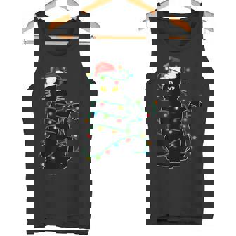 Divertente Gatto Nero Luci Di Natale Divertente Amante Dei Gatti Pigiama Di Natale Canotta - Novitaregali