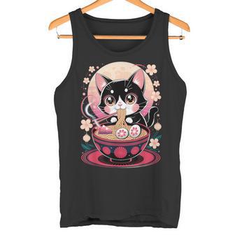 Japonés Anime Gato Ramen Kawaii Gato Comiendo Fideos Camiseta sin mangas - Regaloses