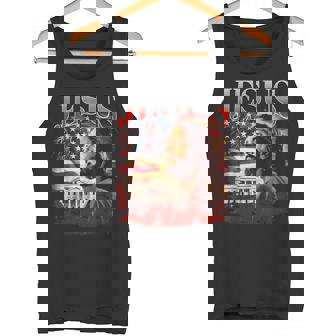 Jesus USA America Patriot Meme 90s Bootleg Rap Merch Style Tank Top | Mazezy
