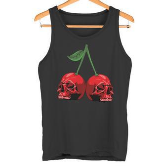 Lindo Emblema De Calavera De Cereza Aterradora Calaveras Rojas Fondo Negro Camiseta sin mangas - Regaloses