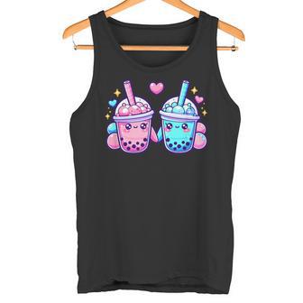 Lindo Kawaii Boba Bubble Tea Azul Rosa Amor Mejores Amigos Diversión Camiseta sin mangas - Regaloses