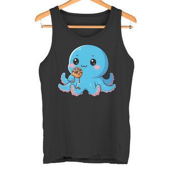Lindo Pulpo Comiendo Donut Kawaii Dibujos Animados Japon Manga Larga Camiseta sin mangas - Regaloses