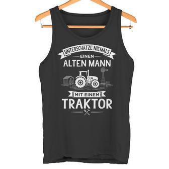 Lustige Landwirt Geschenke Für Bauern Herren Erwachsene Männer -Chwarz Klein Kurzarm - Unterschätze Niemals Einen Alten Mann Mit Einem Traktor Tank Top - Geschenkecke