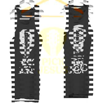 Pick Jesus Christian Guitar Worship Pastor Tank Top | Mazezy
