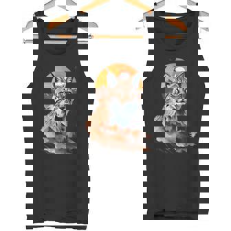 Portrait Lynx Avec Coucher Deoleil Et Montagnes Débardeur e - Cadeauxyz