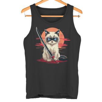 Ragdoll Catamurai Japonés Kawaii Ninja Cat Camiseta sin mangas - Regaloses