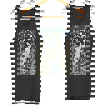 Vintage Japanese Fine Art Crane Bamboo And Iris Koryusai Tank Top | Mazezy