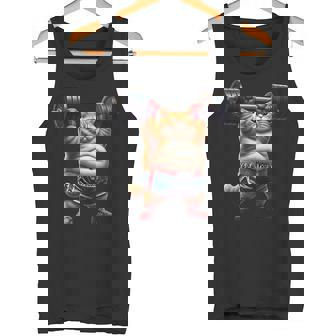 ギャグ ぽっちゃり猫 筋トレ ウエイトリフティング ジム 面白い グラフィック猫ミーム タンクトップ - Kawaiitshirt