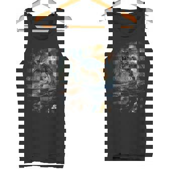 ティレックス 夜に吠える恐竜 リアルなグラフィックデザイン 長袖tシャツ タンクトップ - Kawaiitshirt