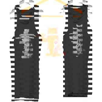 ヤクザ 猫 サムライ タトゥー 日本語 オレンジ 猫 グラフィック タンクトップ - Kawaiitshirt