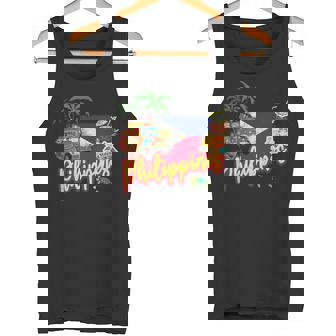 旗のヤシの木のお土産とフィリピンのヴィンテージメガネザル タンクトップ - Kawaiitshirt