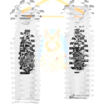 German Shepherd In Military Uniform GSD Pop Art Style Premium Tank Top | Mazezy