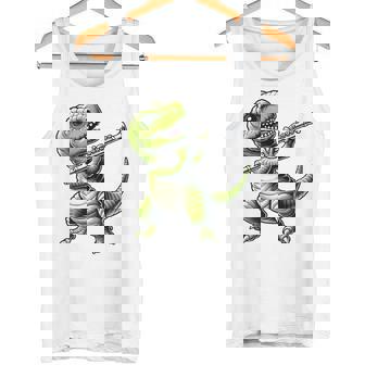 T-Rex Dinosaur Playing Flute Musician Music Premium Tank Top | Mazezy