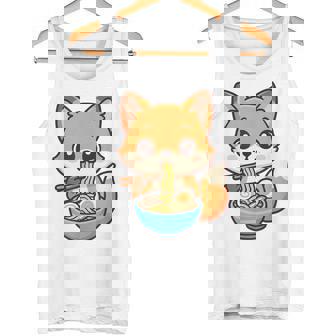 かわいいキツネを食べるラーメンかわいい動物アート タンクトップ - Kawaiitshirt