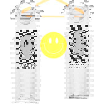 ハッピーマインド ハッピーライフ 70年代 スマイルチェック ハッピースマイルフェイス タンクトップ - Kawaiitshirt