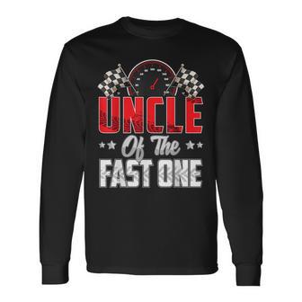 1 Year Old Racing Car Fast One Birthday 1St Family Uncle Long Sleeve T-Shirt - Thegiftio UK