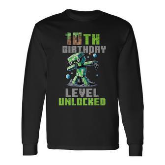 10 Geburtstag Level Freigeschaltet Pixel Dab 10 Bday Gamer Boys Langarmshirts - Geschenkecke