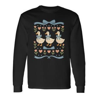 1980S Blue Ribbon Goose With Hearts Vintage 80S Goose Long Sleeve T-Shirt - Monsterry