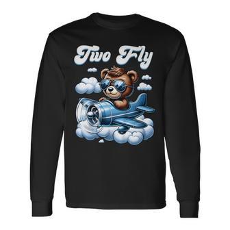2Nd Birthday Airplane Two Plane Teddy Bear Flying Aviation Long Sleeve T-Shirt - Thegiftio UK