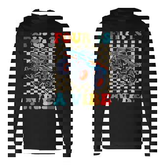 4Th Birthday Monster Truck Four 4 Year Old Boys Monster Long Sleeve T-Shirt - Thegiftio