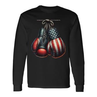 4Th Of July Usa Flag Boxing Gloves For Boxer Training Long Sleeve T-Shirt - Thegiftio UK