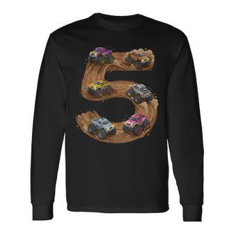 5 Year Old Boy Birthday Monster Trucks Toddler 5Th Birthday Long Sleeve T-Shirt - Thegiftio UK