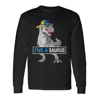 5 Years Old Dinosaur 5Th Birthday T Rex Dino Five Saurus Long Sleeve T-Shirt - Thegiftio UK