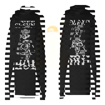 6 7 Bruh Meme Gen Alpha Halloween Skeleton Six Seven Boys Long Sleeve T-Shirt - Thegiftio