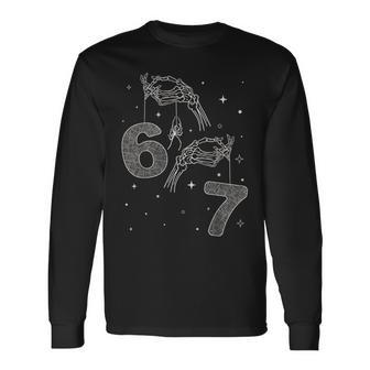 67 Meme Skeleton Hand Halloween Six Seven Ns Long Sleeve T-Shirt - Monsterry