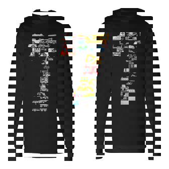 7Th Birthday 7 Year Old Transportation Cars Fire Truck Long Sleeve T-Shirt | Mazezy