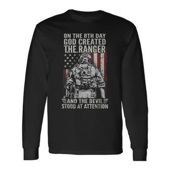 On 8Th Day God Created Us Army Ranger Veteran Flag American Long Sleeve T-Shirt - Thegiftio UK