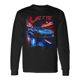 8Th Gen C8 Vette Car 2024 Sports Car Custom American Flag Long Sleeve T-Shirt - Thegiftio UK