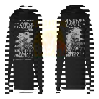 90S Yellowstone National Park Wolf And Bison Retro Long Sleeve T-Shirt | Seseable CA