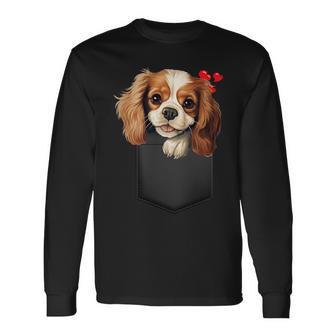 Adorable Chien Dansotre Poche Cavalier King Charlespaniel T-shirt à manches longues - Cadeauxyz