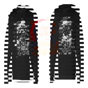 African American Santa Christmas Pajama Black X-Mas Long Sleeve T-Shirt | Mazezy