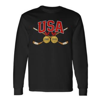 America Hockey 1980 2026 Tribute Long Sleeve T-Shirt - Thegiftio UK