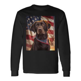 American Flag 4Th Of July Dog American Chocolate Labrador Long Sleeve T-Shirt - Thegiftio UK