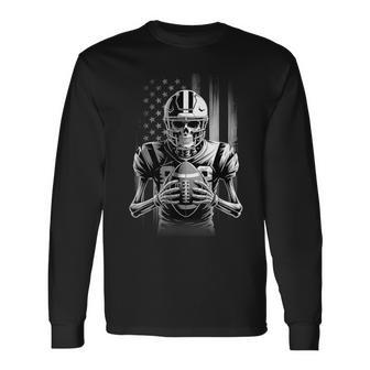 American Football Skeleton Usa Flag Halloween Ns Boys Long Sleeve T-Shirt - Monsterry