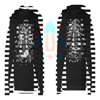 American Football US Flag Patriotic Football Graphic Long Sleeve T-Shirt | Mazezy