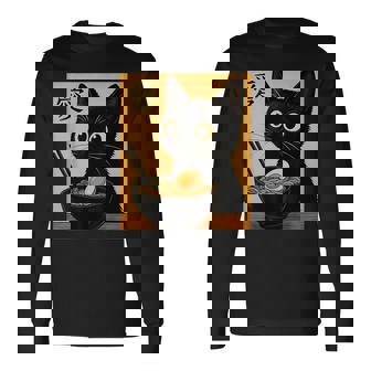 Anime Cat Ramen Japanese Graphic Kawaii Cat Lover Long Sleeve T-Shirt | Seseable CA