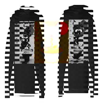 Anime Cat Ramen Japanese Cat Graphic Anime Long Sleeve T-Shirt | Mazezy