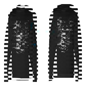 Anime Manga Motif Blue-Eyes Illustration Anime Long Sleeve T-Shirt - Thegiftio